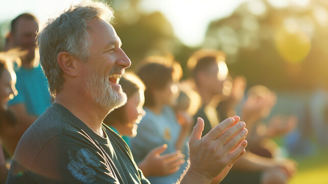 Proud Father Clapping and Cheering at a Stadium
