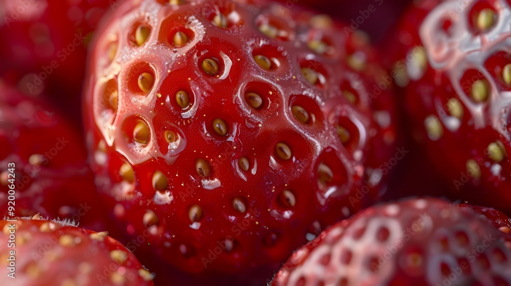 Poster a handful of bright red strawberries each with their own distinct shape and size. some have small se