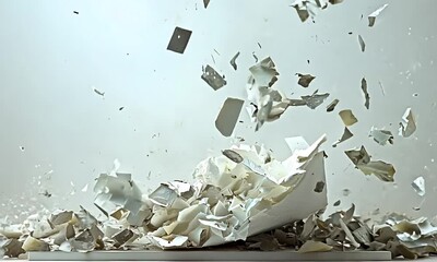 Ceramic object shattering in mid-air explosion with ai generated.
