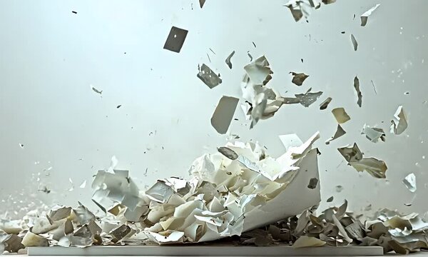 Ceramic object shattering in mid-air explosion with ai generated.
