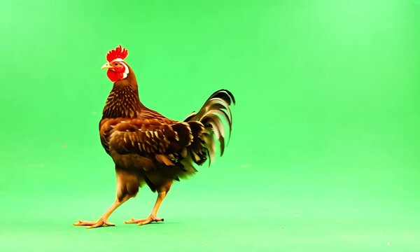 Colorful rooster standing on green screen background with ai generated.

