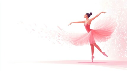 Fototapeta premium Dancing ballerina in pink tutu on white background, vector illustration stock illustration -