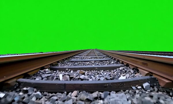 Railroad tracks perspective against green screen background with ai generated.

