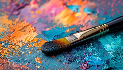 Fototapeta premium Close-up of a paintbrush on a palette.