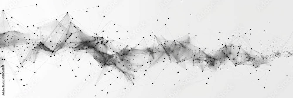 Poster an intriguing and striking abstract representation of waves and particles depicted in contrasting bl