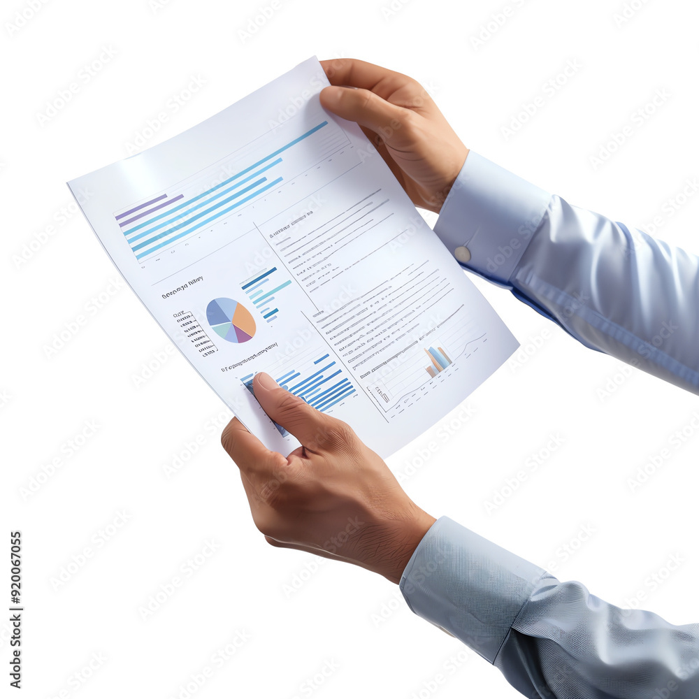 Aufkleber hands holding business document with charts and graphs, demonstrating data analysis and professional