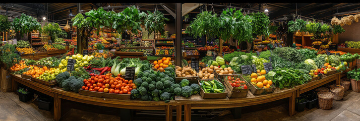 Fresh vegetables and fruits displayed on an outdoor table at the farm stand