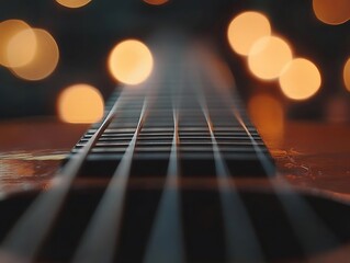 Close Up of Acoustic Guitar Strings with Bokeh Background - Photo
