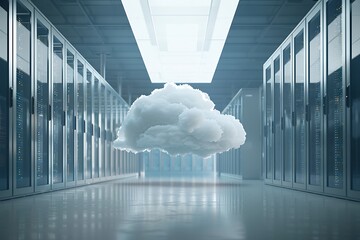 Cloud computing in a server room. 3d rendering toned image