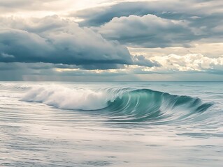 Ocean Wave Breaking Under Cloudy Sky - Photo