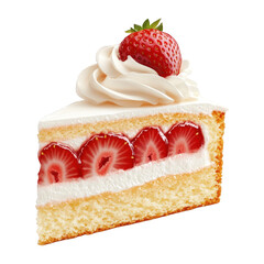 Strawberry Shortcake Slice With Whipped Cream On Isolated On Transparent Png Background , Great For Bakery And Dessert Advertising . Generative ai