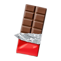 Milk Chocolate Bar Partially Unwrapped With Shiny Silver Wrapper And Bright Red Base On Isolated On Transparent Png Background , Ideal For Sweet Treats And Chocolate-Themed Marketing Campaigns . Gener