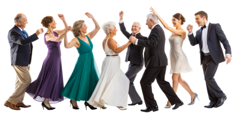 Seniors enjoying a lively dance at a formal event isolated on transparent background