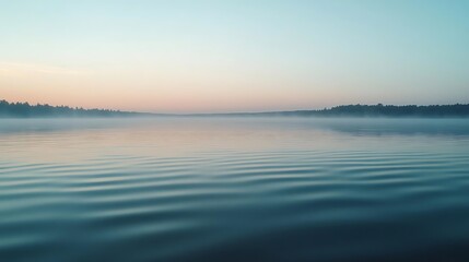 Serene Foggy Lake at Sunrise - Photo