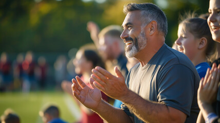 Proud Father Applauding His Children During a Game
