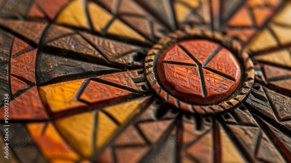 Poster an upclose view of a vintage button with a intricate geometric design showcasing precise lines and a