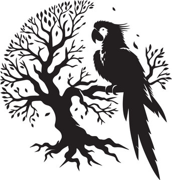 recommend clip art: parrot silhouette with tree Vector illustration, bird silhouettes