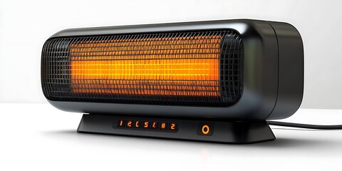 Black Electric Space Heater with Digital Thermostat and Power Cord - Realistic 3D Render