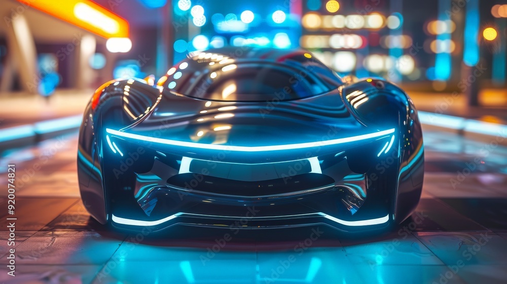 Poster the futuristic front of an autonomous vehicle, with its advanced sensor integration and sleek design