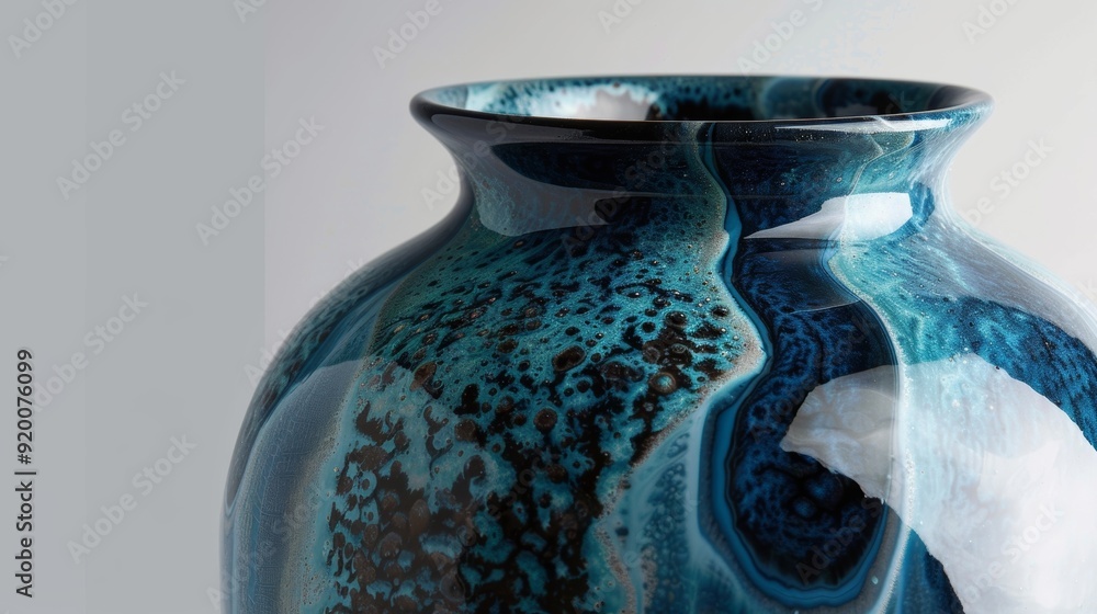 Poster a large statement vase with a bold abstract design. the potter has used a mix of shiny and matte gla