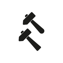 Crossed hammers icon. Simple black silhouette. Construction and tools symbol. Vector illustration.