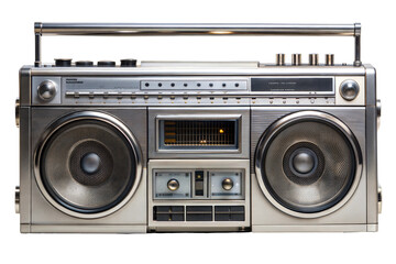 Fototapeta premium Vintage portable boombox with dual speakers and cassette deck isolated on transparent background