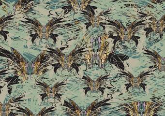 Abstract wavy background with butterfly elements for textiles or fabrics. Camouflage background for fashion trends, business concepts, scrapbooking, tiles, prints, interiors or posters, covers, etc. 