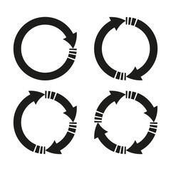 Circular arrow icons. Black rotation symbols. Vector shapes.