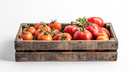  Fresh vegetables in a wooden box isolated from white background stock photo