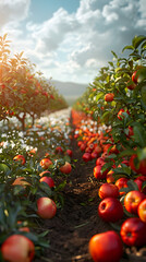 Seasonal Orchard Landscape: A photo realistic half tone image of summer and winter orchards, perfect for showcasing growth and dormancy. Ideal for adding text or graphics. Photo stock concept.
