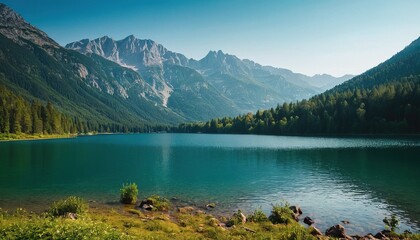 Lake at the mountains near the forest 4