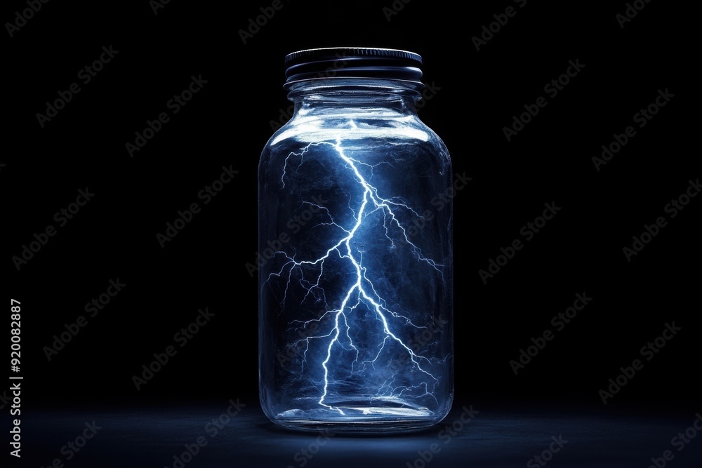 Wall mural lightning in a bottle concept on black background