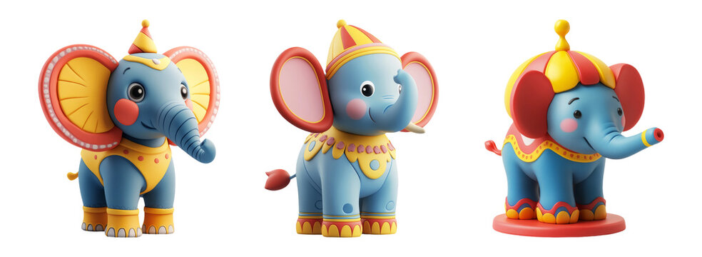Playful Circus Elephants Set Isolated on Transparent Background