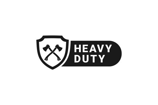 Axe product label for heavy duty performance label vector isolated. Best axe label for product packaging design and more.