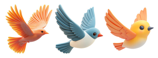 Colorful Flying Birds Set Isolated on Transparent Background