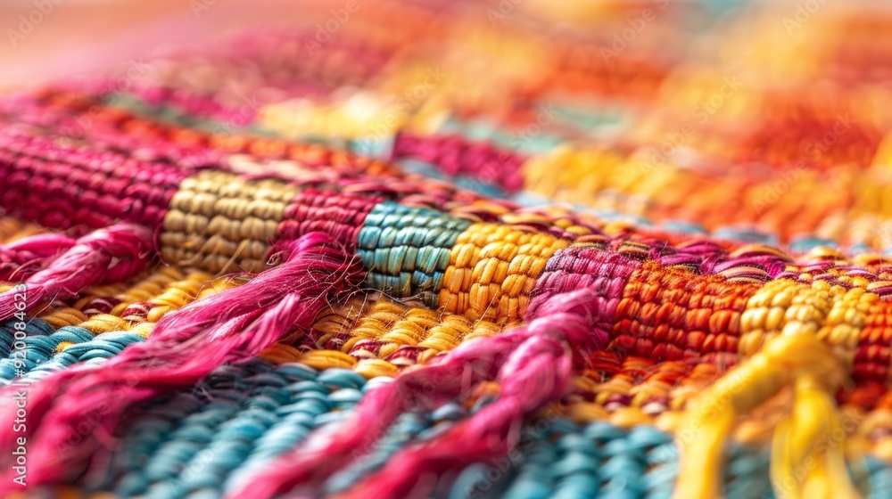 Poster macro shot of the edges of a handwoven placemat highlighting the different weaving techniques used t