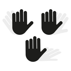 Obraz premium Hand stop icon. Three hand symbols. Vector warning sign. Black hand silhouettes.