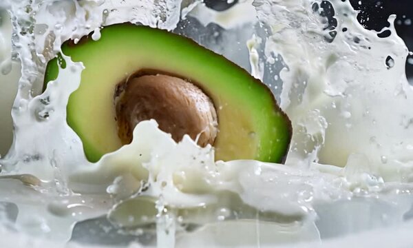 fresh avocado unpluged milk splashing