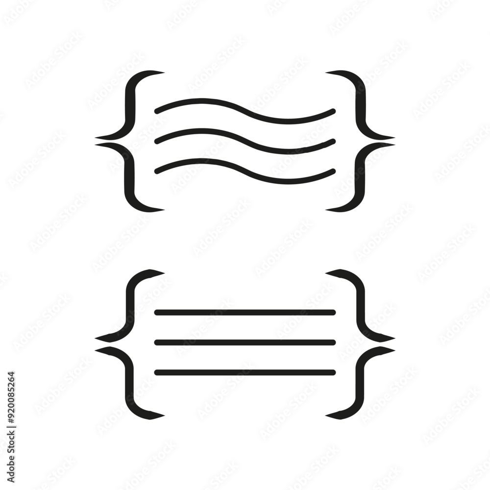 Poster bracket icons with lines. two variations with wavy and straight lines. simple black and white design