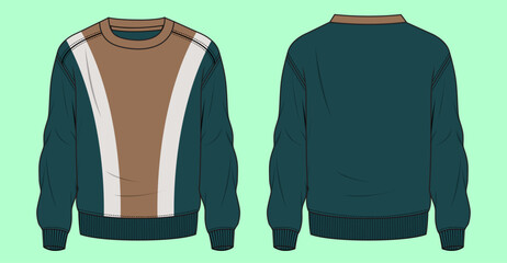 Boys and men's terry fleece drop shoulder crew neck colour block hoodie flat sketch outline vector fashion illustration template. © MdAbir