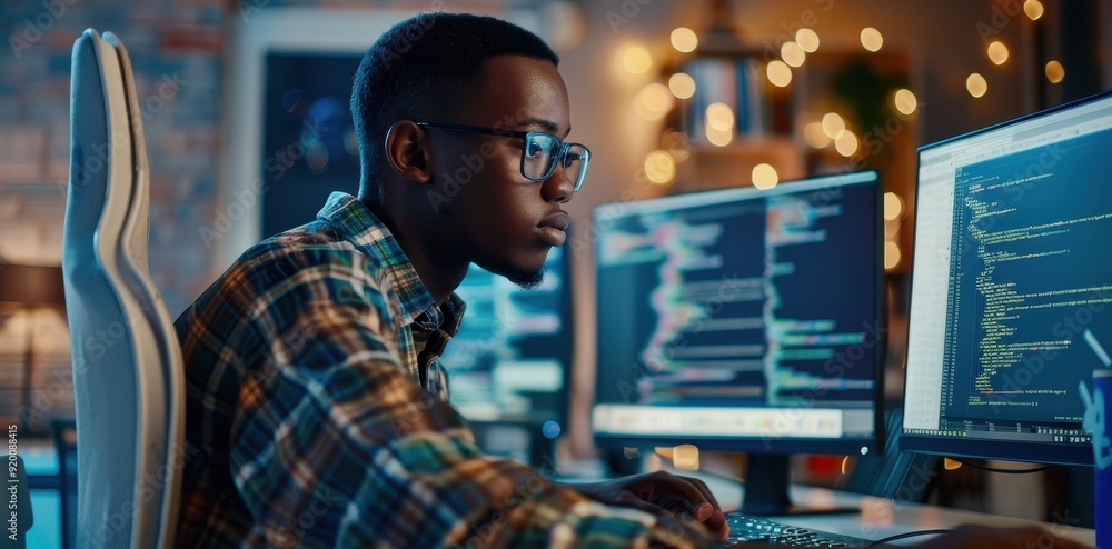 Poster A Programmer Working on Code at His Desk