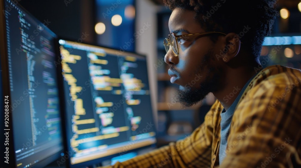 Poster A Programmer Focused on Code on a Computer Screen
