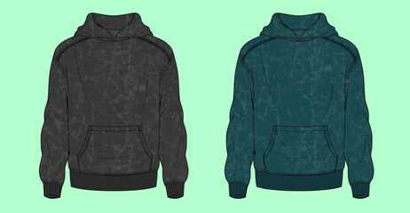 Boys and men's winter terry fleece long sleeve crew neck drop shoulder acid wash hoodie flat sketch outline vector fashion illustration template.  © MdAbir