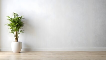 Fototapeta premium Background with white walls and plant