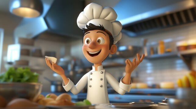 Fun chef 3d cartoon animation. 3d chef. Illustrations