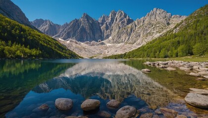 A mountain lake with a mountain. Majestic Mountain and lake Landscape During Golden Hour 478