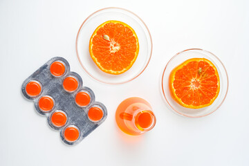 medical Lozenges tablets orange flavor in blister packaging on a white background