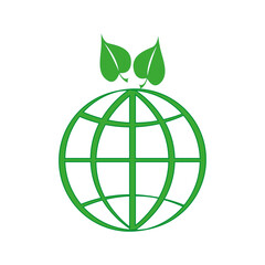 Green globe icon. Environmental earth symbol. Leaf and globe vector. Eco friendly design.