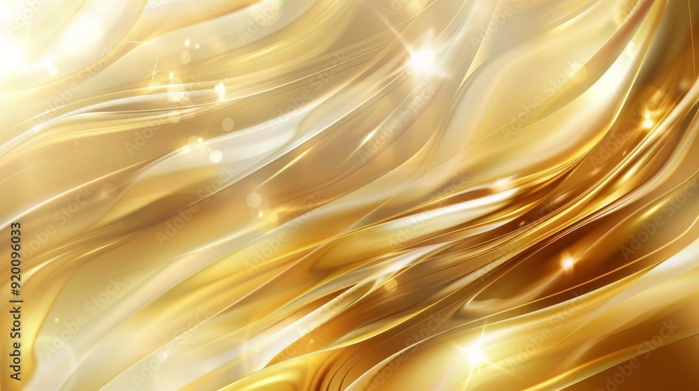 Poster a truly stunning abstract golden background that features smooth flowing waves along with sparkling 