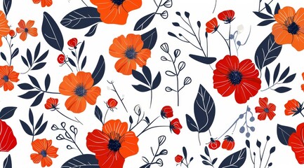 A stunningly beautiful floral design showcases bold red and navy flowers set against a crisp white background